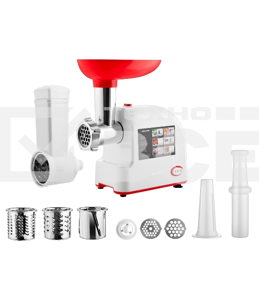 Мясорубка BRAYER BR1603, 1500 Вт, реверс, насадки кеббе, колбасы, овощи, 2 диска, отсек для хранен