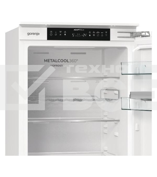 Встраиваемый холодильник Gorenje NRKI517E82WF, полезный объем 244 л, электронное управление, цифровой дисплей, автоматическое размораживание No Frost, быстрое замораживание, интенсивное охлаждение, зона свежести с контролем влажности, инверторный компрессор, энергоэффективность А+