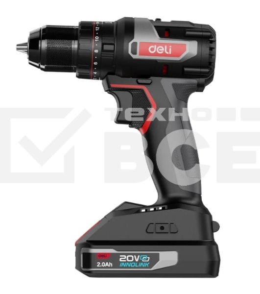 Дрель-шуруповерт Deli DE-CZ20-1D2, Аккумуляторная, 20В, 2 АКБ, Ударная, Сумка