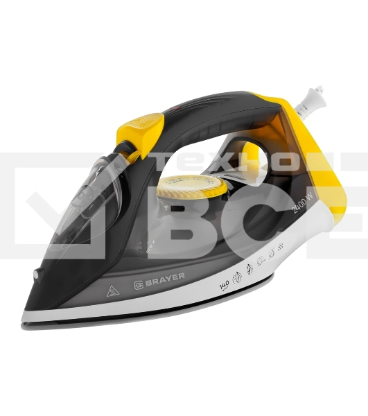 Утюг BRAYER BR4003GY, 2400 Вт, керамическое покрытие, пар 140 г/мин, антикапля, разбрызгивание, 330 мл, самоотчистка