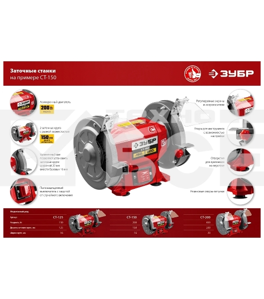 Заточной станок Зубр СТ-125, d125 мм, 150 Вт