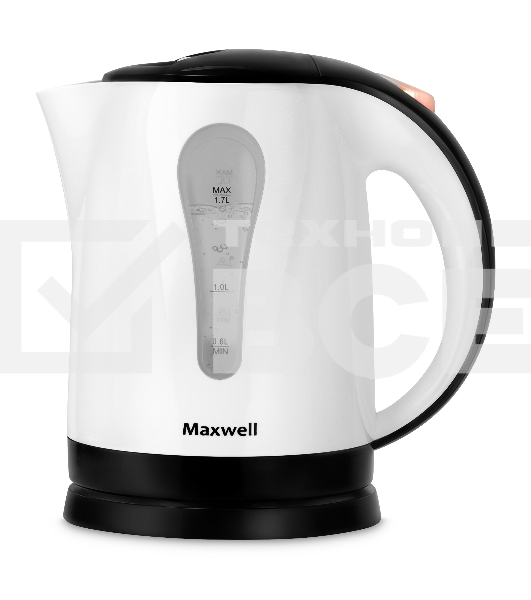 Чайник электрический Maxwell MW-1079 W, 2200Вт, 1.7л, белый/черный