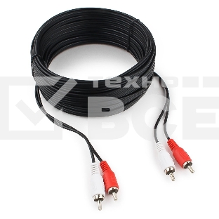 Кабель аудио Cablexpert CCA-2R2R-10M-N, 2xRCA/2xRCA, 10м, черный, пакет