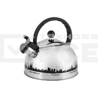 Чайник из нерж. стали Mallony MAL-CITY-01 с рисунком, меняющим цвет (2,8 литра, со свистком, капсульное дно)