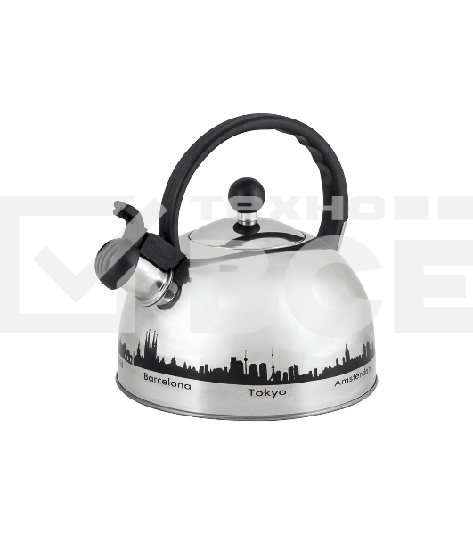 Чайник из нерж. стали Mallony MAL-CITY-01 с рисунком, меняющим цвет (2,8 литра, со свистком, капсульное дно)