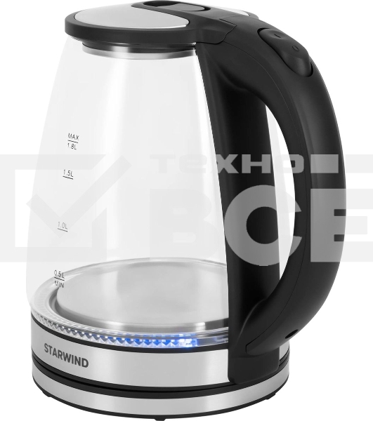 Чайник электрический Starwind SKG2114 1,8л. 1800Вт черный/прозрачный корпус: стекло