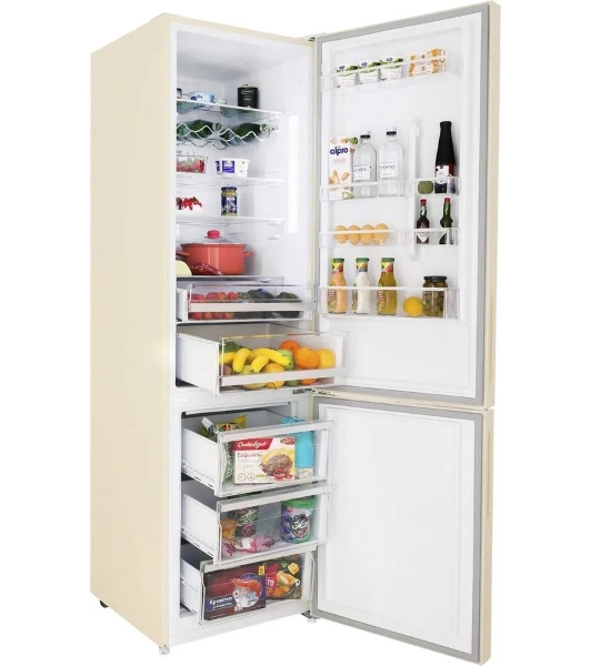 Холодильник HIBERG RFC-400DX NFGY инвертер бежевое стекло двухкамерный 257/94л морозилка снизу