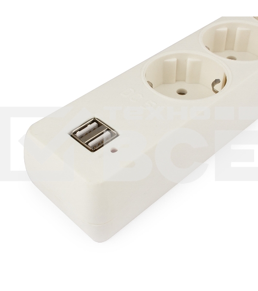 Сетевой фильтр Гарнизон 5р, 10А, 2xUSB, 1.8м, ур.защиты 4, белый, пакет