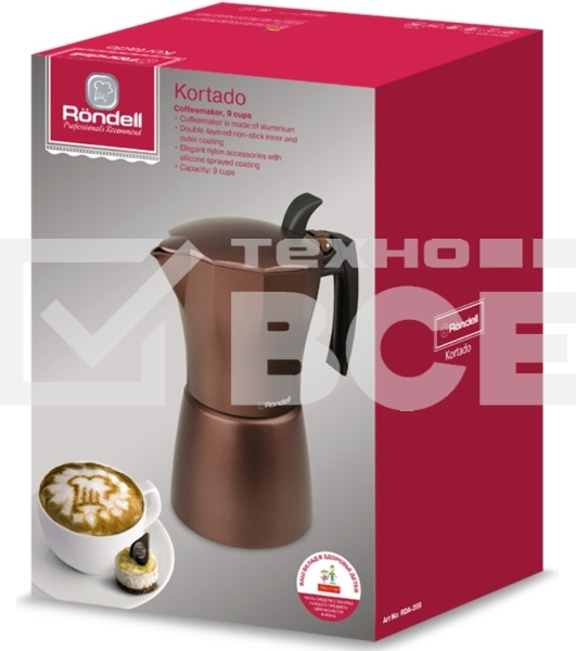 Кофеварка гейзерная Rondell Kortado RDA-399, 0.45л, алюминий, коричневый