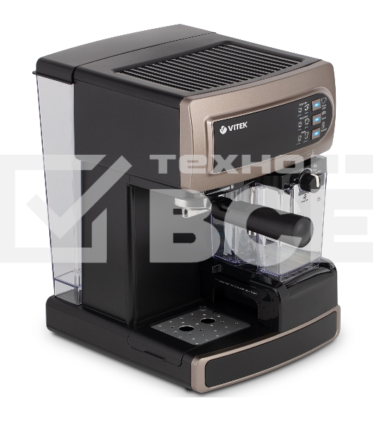 Кофеварка рожковая Vitek VT-1517 (BN) коричневый, исп. кофе - молотый, 1.65 л, 1238 Вт, 15 Бар