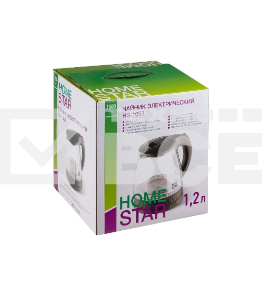 Чайник электрический Homestar HS-1053 1.2л. стекло, пластик, черный