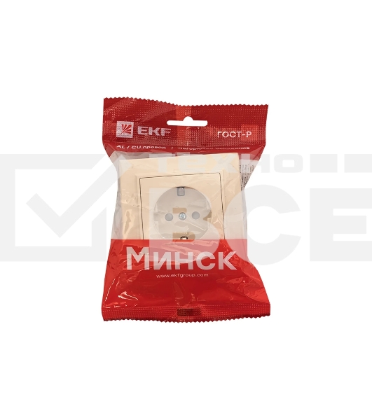 Розетка EKF Минск ERR16-028-200 1-м СП 16А IP20 с заземлением, с защитными шторками, бежевый