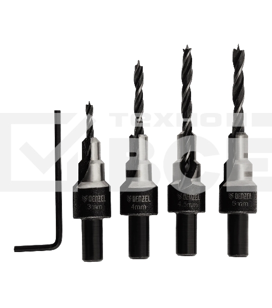 Набор сверл под конфирмат Denzel 3-5 мм, 4 шт