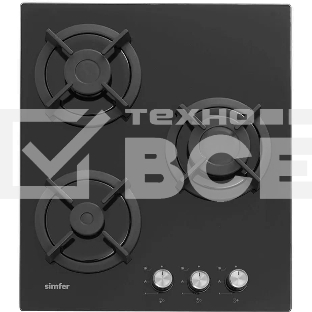 Газовая варочная панель Simfer H45N30B416, 3 конфорки, закаленное стекло, черный