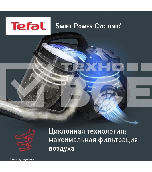 Пылесос Tefal TW2922EA бирюзовый/черный, 750/2100Вт, уборка сухая, пылесборник контейнер 1.5л
