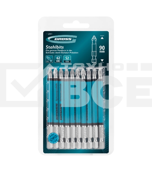 Бита PZ2х90 мм, сталь S2, кругл., 10 шт. Gross