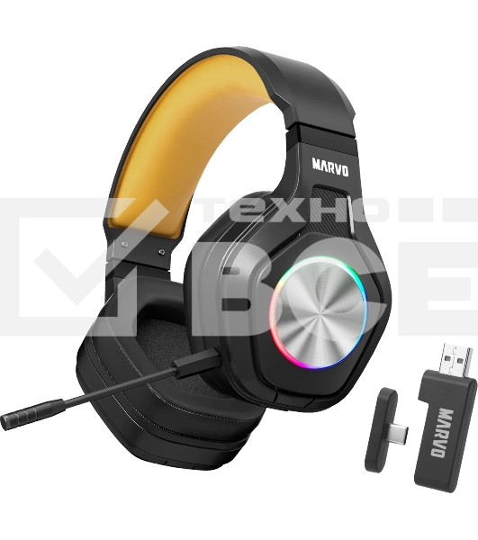 Гарнитура MARVO HG9084W Pulz 80W чёрный, беспроводная + проводная, радиоканал, до 50 ч, подсветка, совместимость с PS5, Xbox