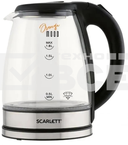 Чайник электрический Scarlett SC-EK27G36 1.8л. 1800Вт черный (корпус: стекло)