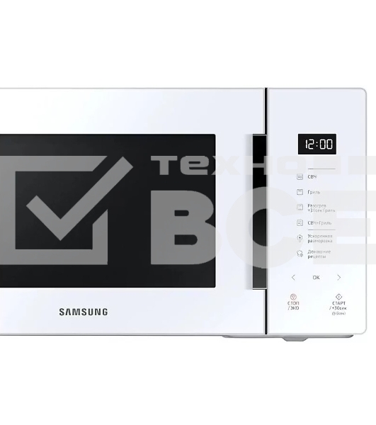 Микроволновая печь Samsung MG23T5018AW/BW белый, 23 л, 800 Вт, переключатели - сенсор