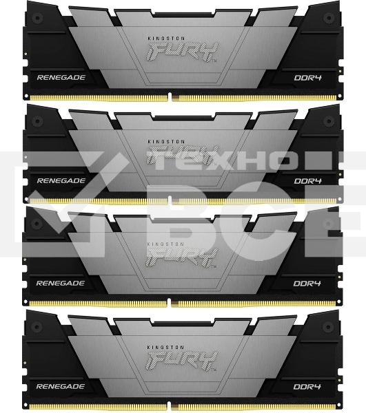 Оперативная память Kingston Fury Renegade, 64GB (4x16GB), DDR4, 3600MHz, CL16, с радиаторами, серый/черный