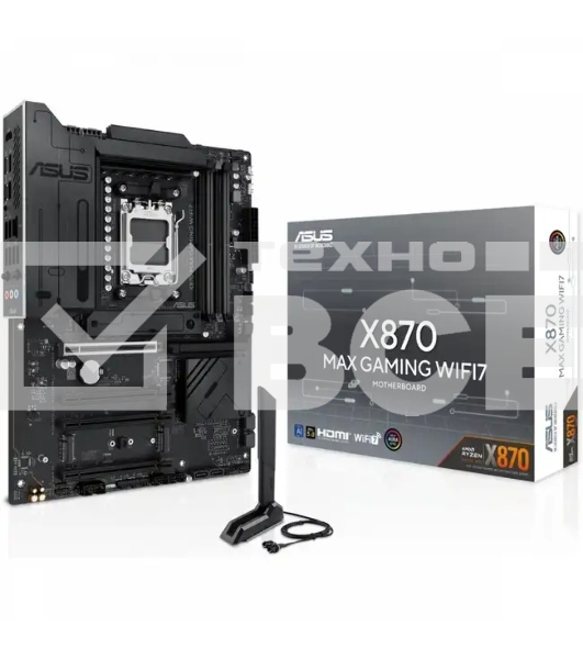 Материнская плата ASUS X870 MAX GAMING WIFI7, AM5, AMD X870, 4xDDR5, 4xSATA, 3xM.2, 1xPCIe 5.0 x16, 2xPCIe 4.0 x16, 1xPCIe x1, 1xHDMI, 2xUSB-C 40Gbps (USB4), 1xUSB-A 10Gbps, 3xUSB-A 5Gbps, 4xUSB-A 2.0, 1x2.5Gb LAN, Wi-Fi 7, Bluetooth 5.4, 3x3.5 мм, 7.1, A