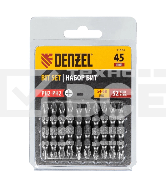 Набор бит Denzel двухстор., PH2-PH2х45 мм, сталь S2, 10 шт.
