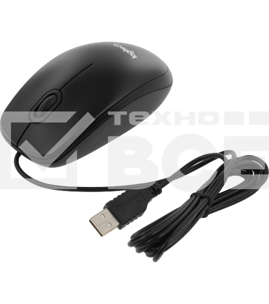 Мышь проводная Logitech B100 черный, 1000 dpi, USB, кнопки - 3