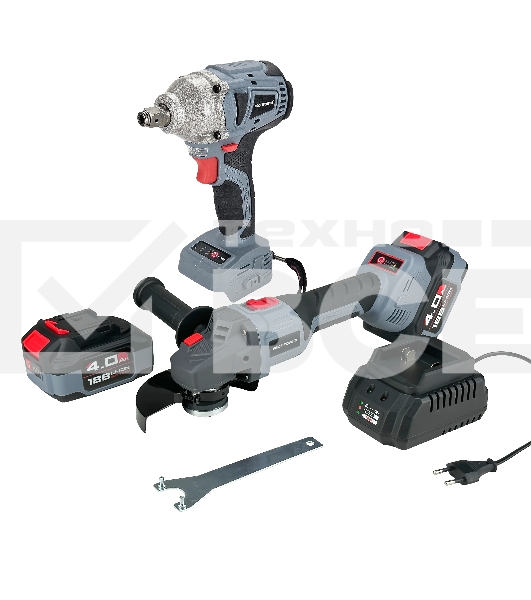 Аккумуляторный бесщеточный НАБОР 2в1 ProfiPower E0092: УШМ E0080 и гайковерт E0081 (Li-ion-2шт 18В, 4.0А·ч, З/У)