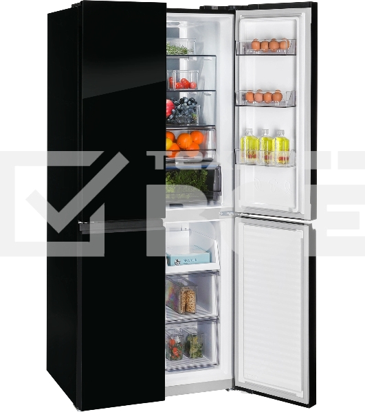 Холодильник Nordfrost RFQ 450 NFGb черное стекло многокамерный 270/135л морозилка сбоку, No Frost, Side by Side