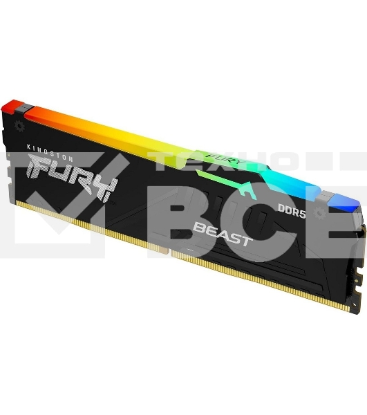 Оперативная память Kingston Fury Beast, DDR5, 16GB (1x16GB), 6000MHz, CL36, DIMM, с радиатором, RGB, чёрный
