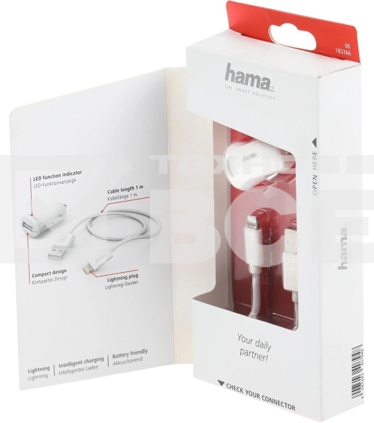 Комплект зарядное устройство Hama H-183266 2.4A для Apple кабель Apple Lightning белый