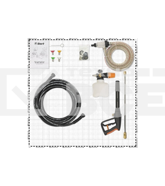 Мойка высокого давления Bort KEX-3200 2800 Вт, максимальное давление 90 бар, рабочее давление 70 бар, 20 л/мин, 47 кг, набор аксессуаров 10 шт