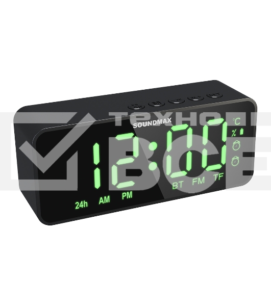 Радиочасы с будильником SOUNDMAX SM-1520B (черный с зеленым)