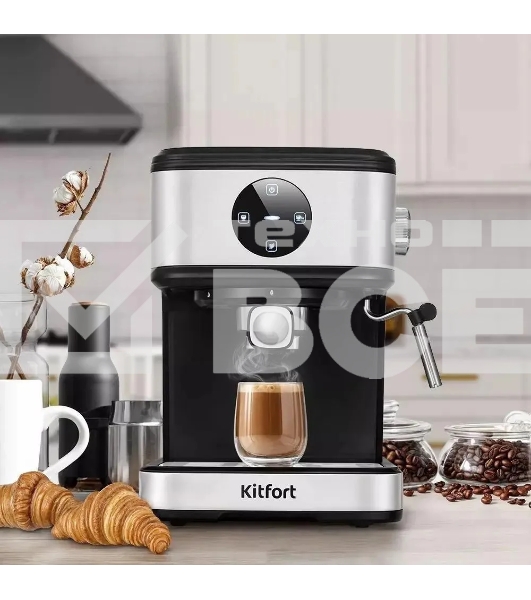 Кофеварка рожковая Kitfort КТ-7224 нержавеющая сталь/черный, исп. кофе - молотый, 1.5 л, 1100 Вт, 15 Бар.