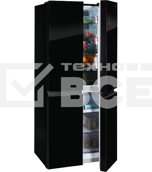 Холодильник Nordfrost RFQ 450 NFGb черное стекло многокамерный 270/135л морозилка сбоку, No Frost, Side by Side