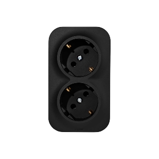 Розеточный блок двойной с заземлением предварительным подключением без шторок 16А 250В винтовые зажимы накладной Quteo IP20 Чёрный матовый