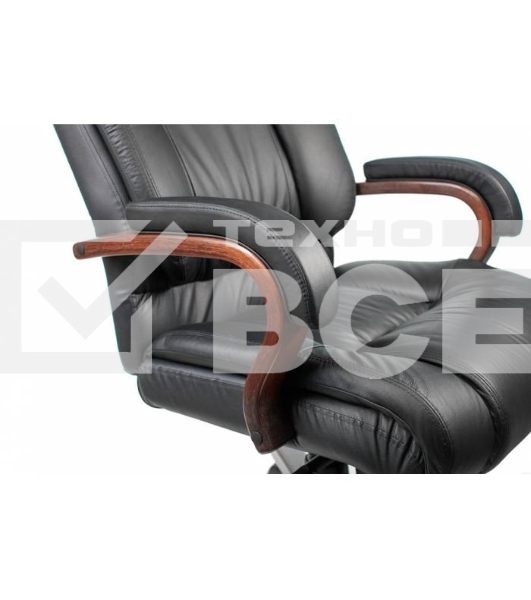 Кресло руководителя Бюрократ T-9925WALNUT/BLACK черный, кожа, крестовина дерево