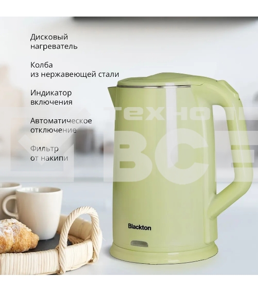 Чайник электрический Blackton Bt KT1710P зеленый, 1500Вт, 1.8 л