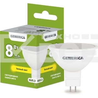 Лампа LED MR16 IEK LL-MR16-08-230-30-GU5-G софит 8Вт 230В 3000К GU5.3 GENERICA