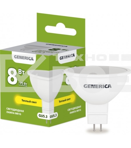 Лампа LED MR16 IEK LL-MR16-08-230-30-GU5-G софит 8Вт 230В 3000К GU5.3 GENERICA