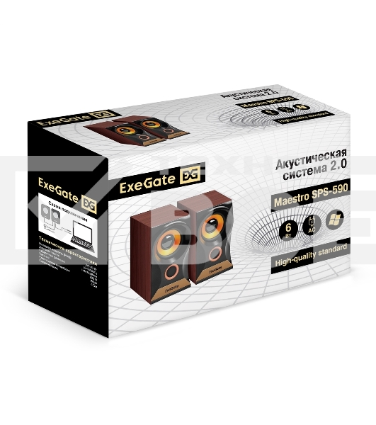 Акустическая система 2.0 ExeGate Maestro SPS-590 (Активная, питание 220В, 2х3Вт, 30-18000Гц, темное дерево, Color Box)