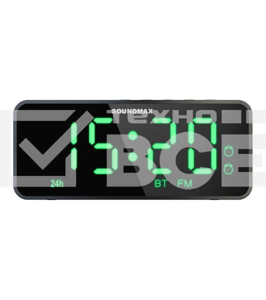 Радиочасы с будильником SOUNDMAX SM-1520B (черный с зеленым)