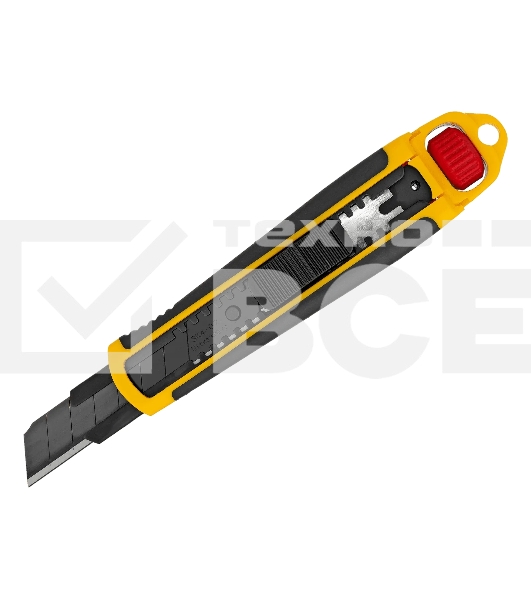 Нож Denzel 18 мм, сменное лезвие, SK4, корпус из ABS + TPR, торцевой зажим