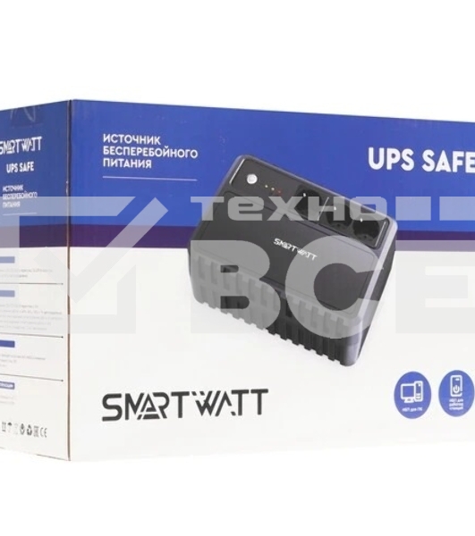 Источник бесперебойного питания SMARTWATT UPS SAFE 1000 черный, 1000/600 ВА/Вт, линейно-интерактивный, напольный, LED индикация, Shuko CEE7/4 - 3 шт.