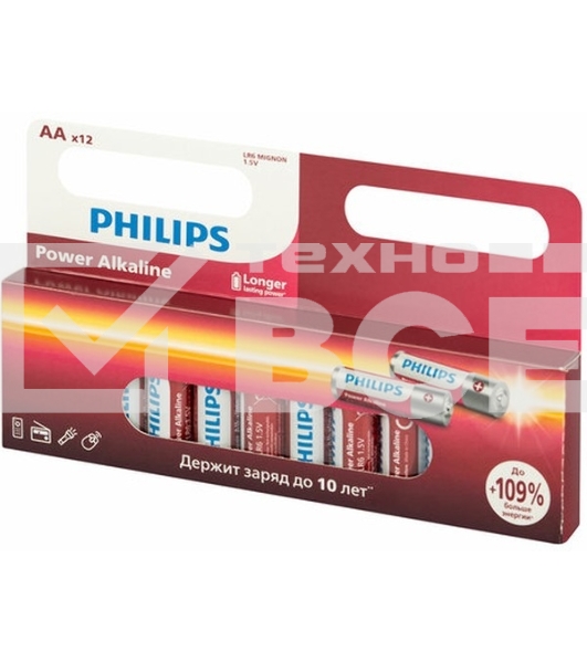 Элемент питания алкалиновый AA/LR6 1.5В Power (блист. 12шт) Philips Б0064661