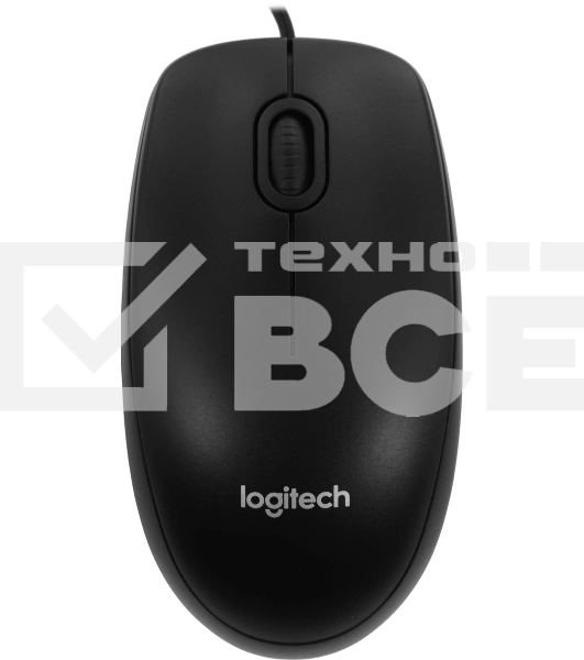 Мышь проводная Logitech B100 черный, 1000 dpi, USB, кнопки - 3