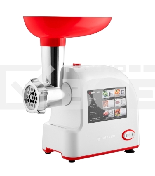 Мясорубка BRAYER BR1603, 1500 Вт, реверс, насадки кеббе, колбасы, овощи, 2 диска, отсек для хранен