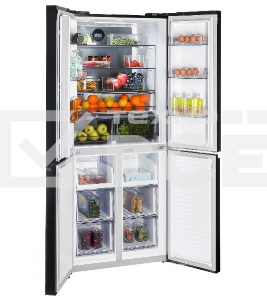 Холодильник Nordfrost RFQ 450 NFGb черное стекло многокамерный 270/135л морозилка сбоку, No Frost, Side by Side