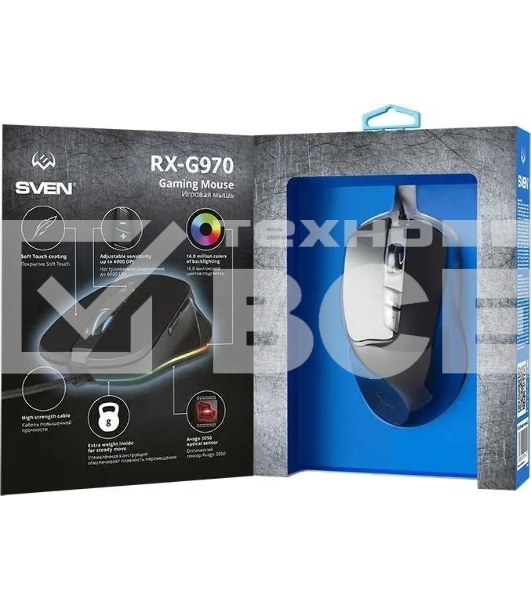 Мышь проводная SVEN RX-G970 черный, 4000 dpi, USB, кнопки - 7