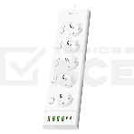 Сетевой фильтр QUMO Power Bar Light SPFSU2 (P-0009), 5 розеток, 2500 Вт, 10A, каб.3 м 3x1 мм медь, 4U+2C (2,4A),Wt, фото 1